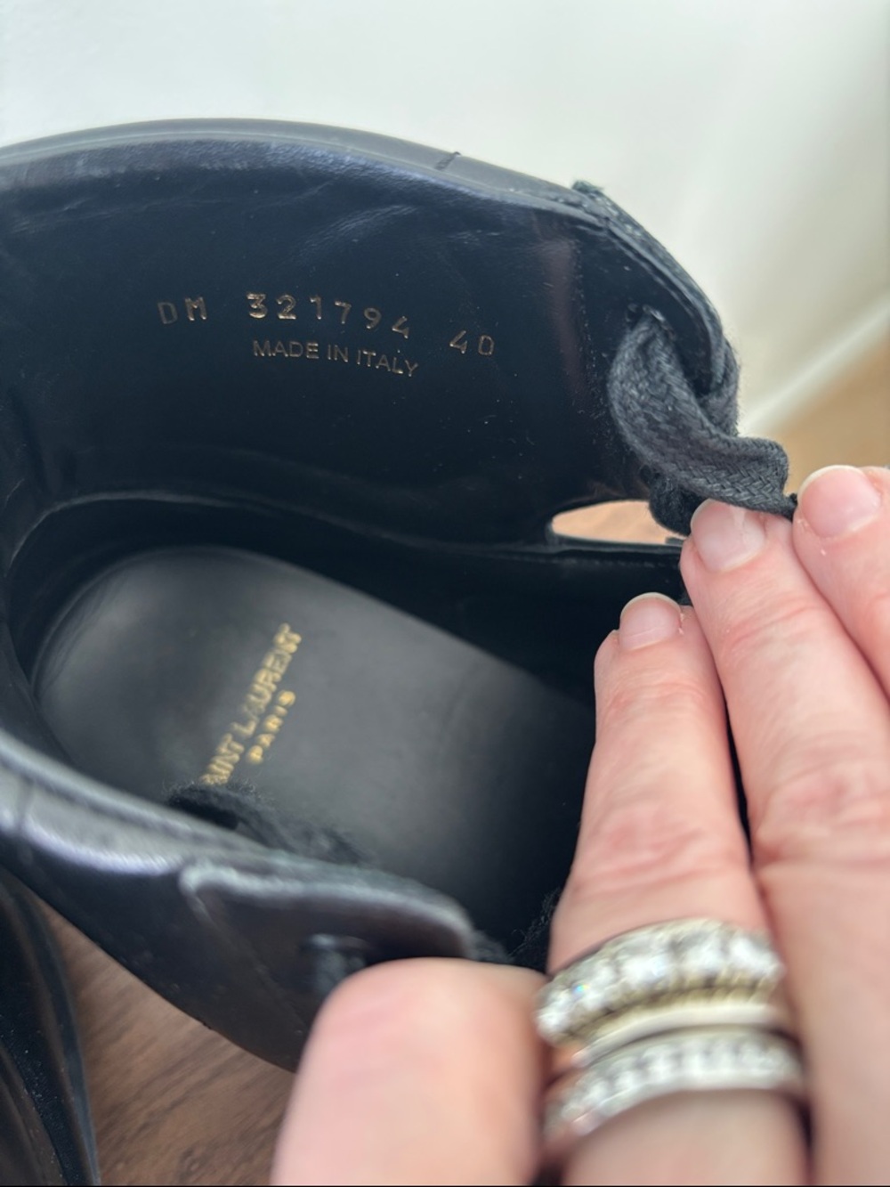 Authentic Saint Laurent Black Leather High-Top Sneakers with Silver Stud Panels - Picture 6 of 8